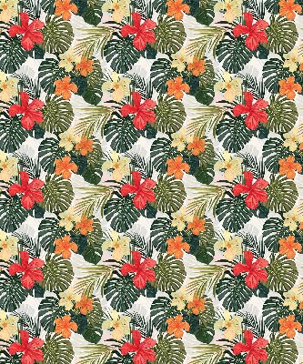 Fabric roller blind for window Tropical flowers and leaves