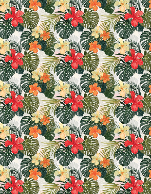 Fabric roller blind for window Tropical flowers and leaves