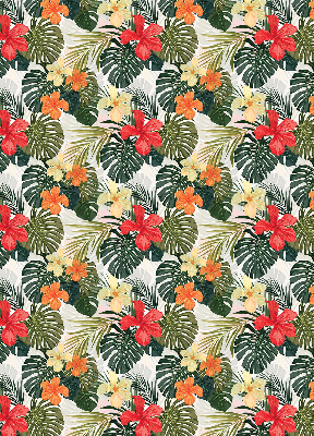 Fabric roller blind for window Tropical flowers and leaves