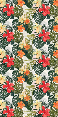 Fabric roller blind for window Tropical flowers and leaves