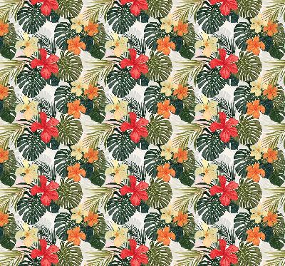 Fabric roller blind for window Tropical flowers and leaves