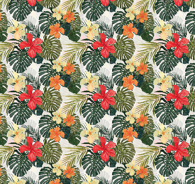 Fabric roller blind for window Tropical flowers and leaves