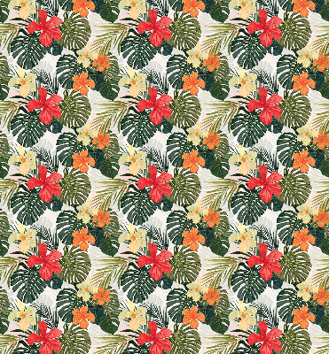 Fabric roller blind for window Tropical flowers and leaves