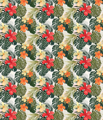 Fabric roller blind for window Tropical flowers and leaves