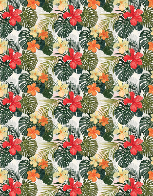 Fabric roller blind for window Tropical flowers and leaves