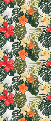 Fabric roller blind for window Tropical flowers and leaves