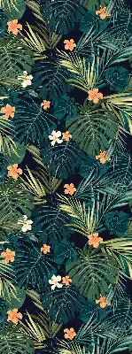 Blackout roller blind with a tropical leaves and flowers print