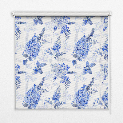 Blackout window roller blind with blue flowers pattern