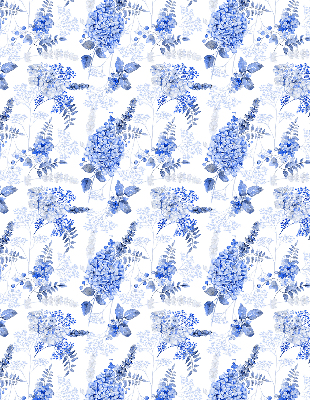 Blackout window roller blind with blue flowers pattern