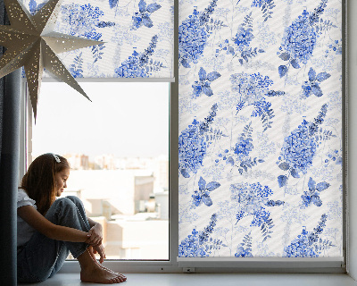 Blackout roller blind for window Blue flowers