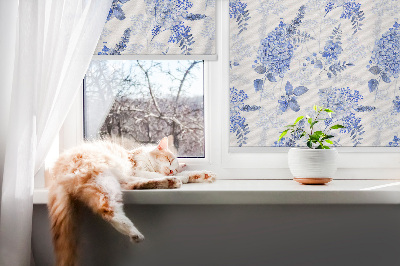Blackout roller blind for window Blue flowers
