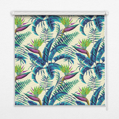 Blackout roller blind with tropical plants print