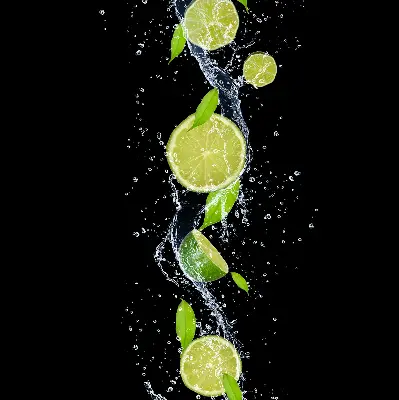 Blackout roller blind lime falling in water print