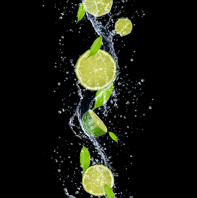 Blackout roller blind lime falling in water print