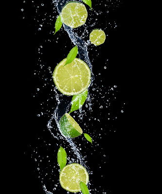 Blackout roller blind Lime falling in water