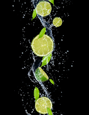 Blackout roller blind Lime falling in water