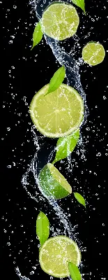 Blackout roller blind lime falling in water print