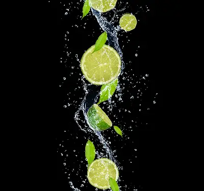 Blackout roller blind lime falling in water print