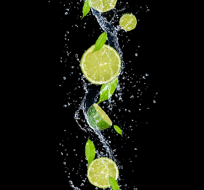 Blackout roller blind Lime falling in water