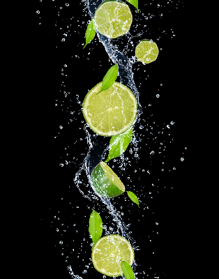 Blackout roller blind Lime falling in water