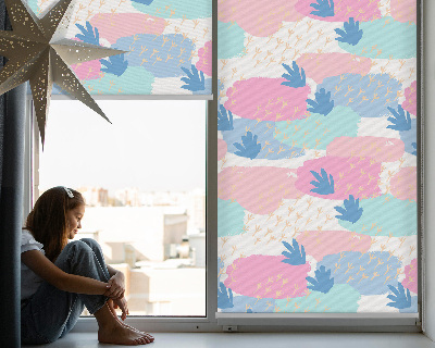 Fabric roller blind for window Traces on a colored background