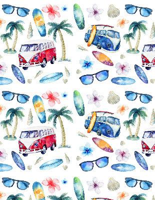 Fabric roller blind for window Hawaii cars and palm trees design