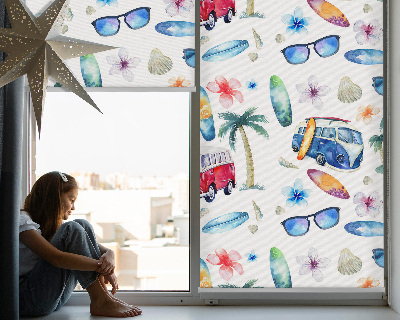 Fabric roller blind for window Hawaii cars and palm trees