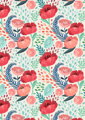 Fabric roller blind for window poppy pattern