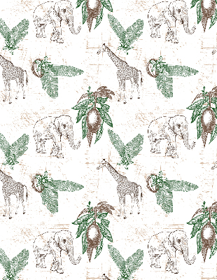 Blackout roller blind Giraffes, elephants and leaves
