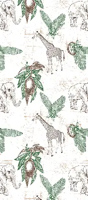 Blackout roller blind with a giraffes, elephants and leaves pattern