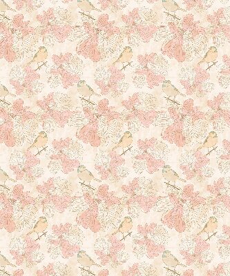 Blackout roller blind birds among the flowers design
