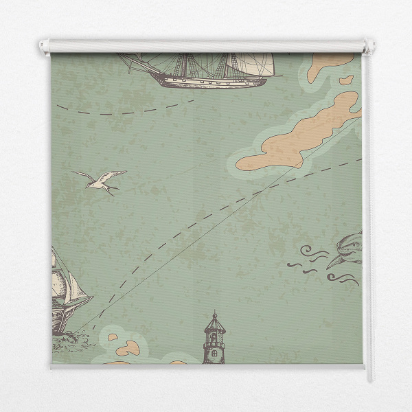 Blackout roller blind for window Ocean map