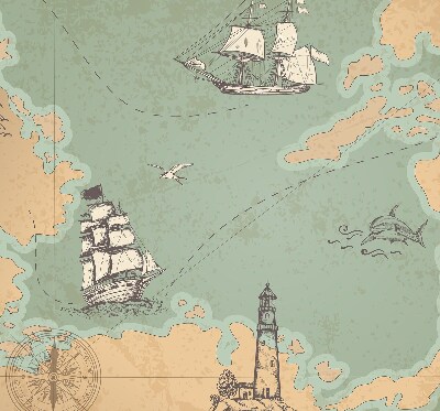 Blackout roller blind for window Ocean map