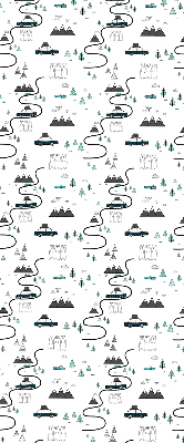 Blackout roller blind with a forest and mountain path pattern