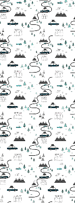 Blackout roller blind with a forest and mountain path pattern
