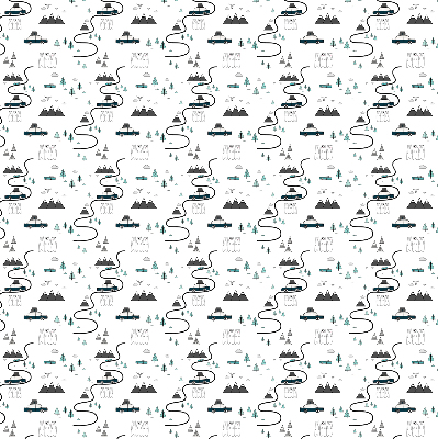 Blackout roller blind with a forest and mountain path pattern