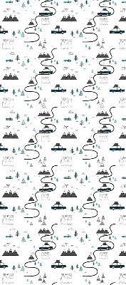 Blackout roller blind with a forest and mountain path pattern