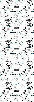 Blackout roller blind with a forest and mountain path pattern