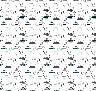 Blackout roller blind with a forest and mountain path pattern