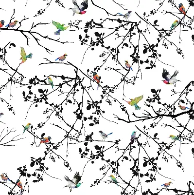 Blackout roller blind birds on the branches print