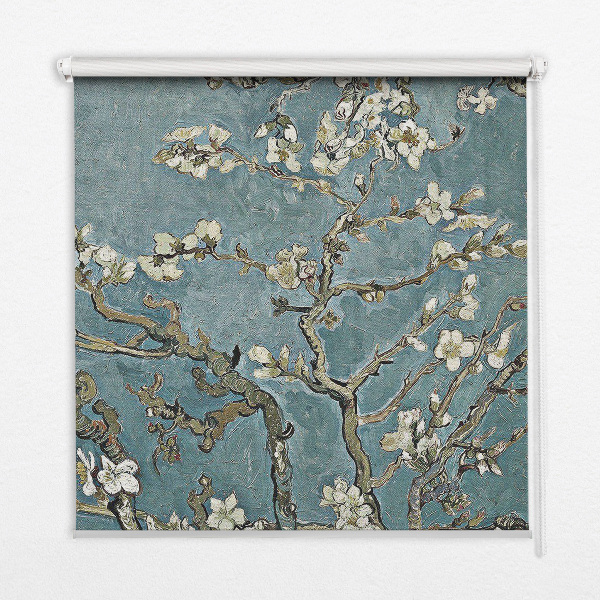 Blackout roller blind for window Twigs on a blue background
