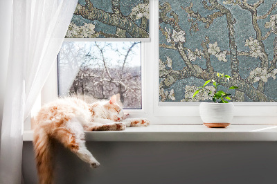 Blackout roller blind for window Twigs on a blue background