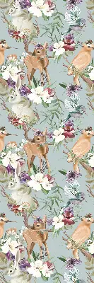 Blackout roller blind with roe deer, birds, and rabbits pattern