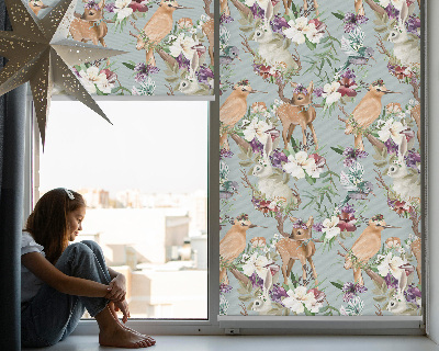 Blackout roller blind for window Roe deer birds and rabbits