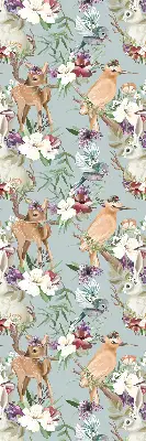 Blackout roller blind with roe deer, birds, and rabbits pattern