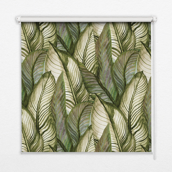 Blackout roller blind for window with leaves pattern