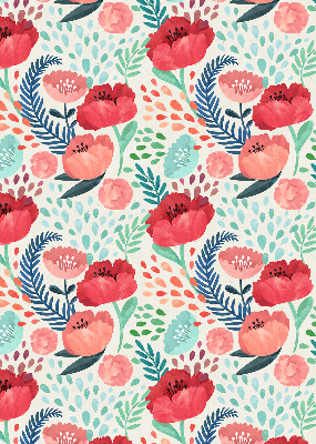 Fabric roller blind for window poppy pattern