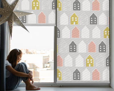 Fabric roller blind for window Drawn houses