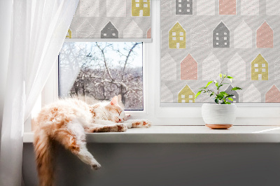Fabric roller blind for window Drawn houses