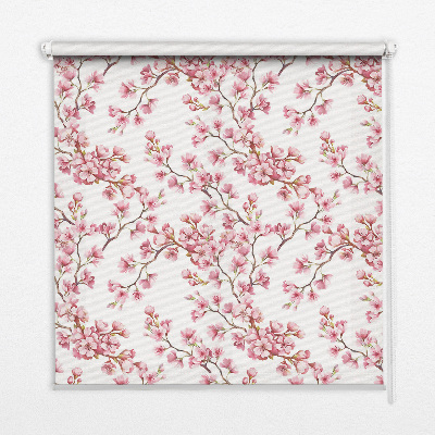 Blackout roller blind Pink petals of buds on the tree